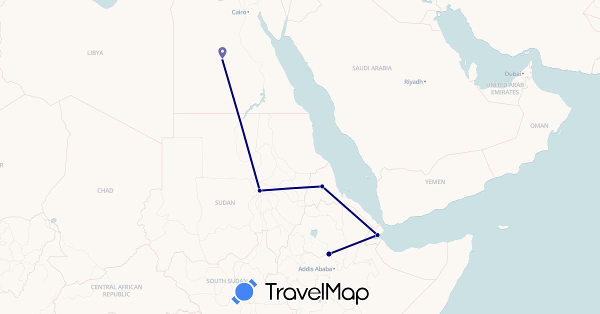 TravelMap itinerary: driving in Djibouti, Egypt, Eritrea, Ethiopia, Sudan (Africa)